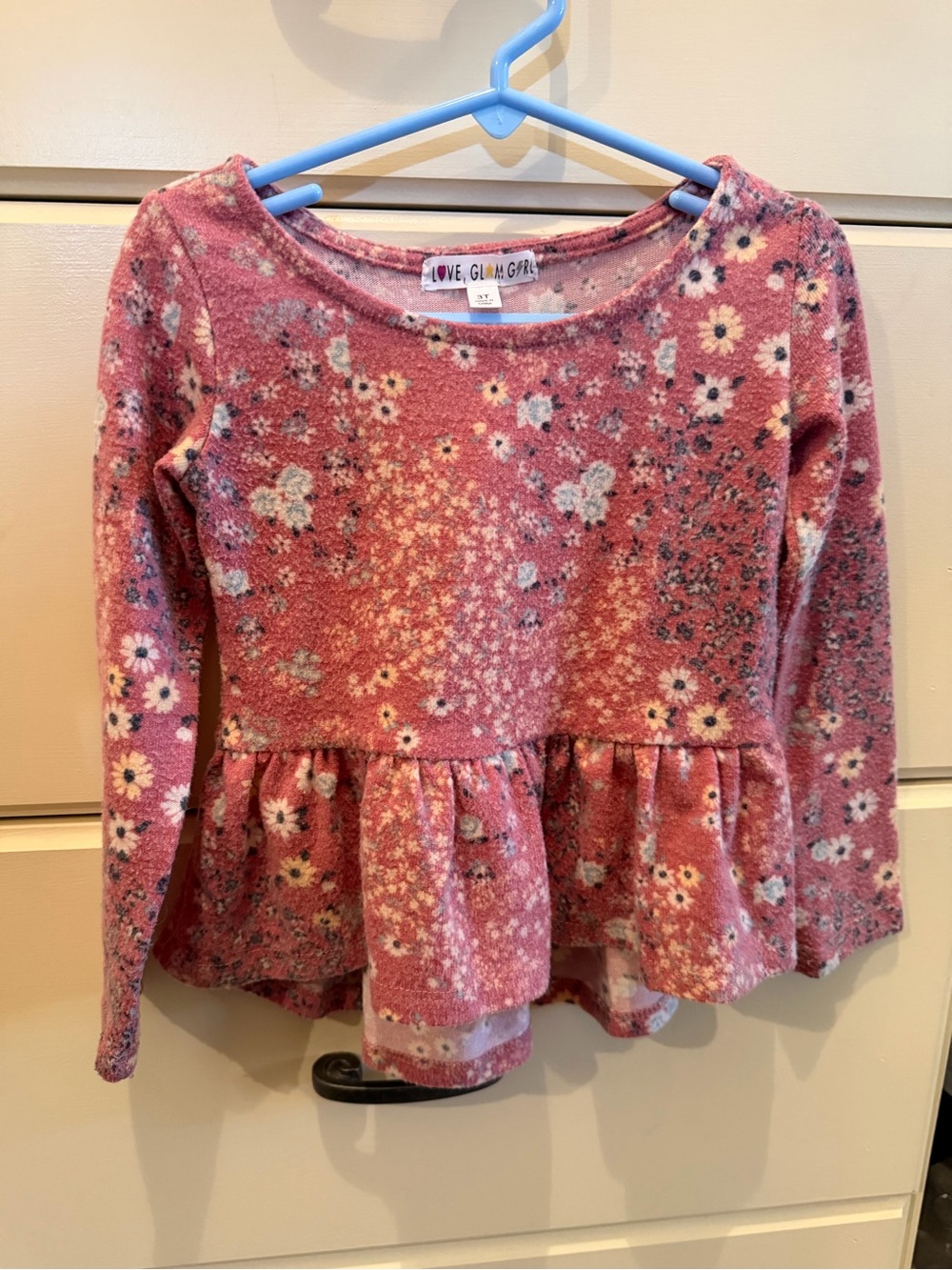 Love Glam Girl Pink Floral Peplum Long-Sleeve Top for Kids